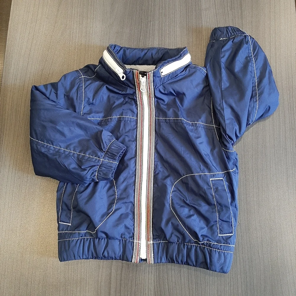 Old Navy Fleece Lined Windbreaker Jacket Retro Style Stowaway Hood Blue 18m 24m